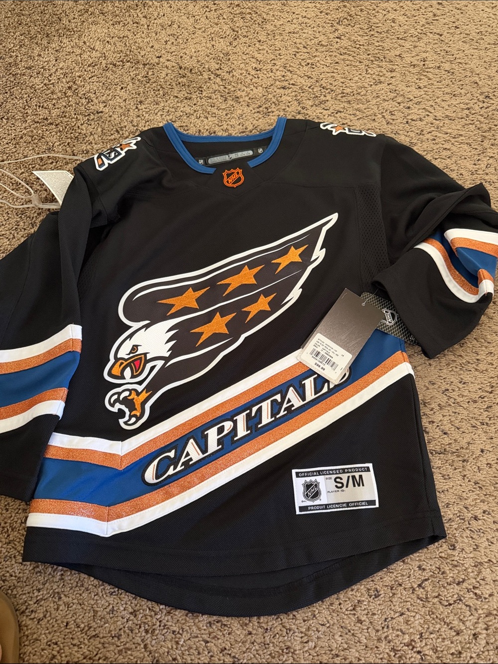 NHL Capitals Kids Black Jersey with Blue & Orange Accents